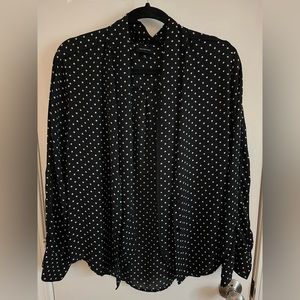 Who What Wear Black and White Polka Dot Neck Tie Blouse